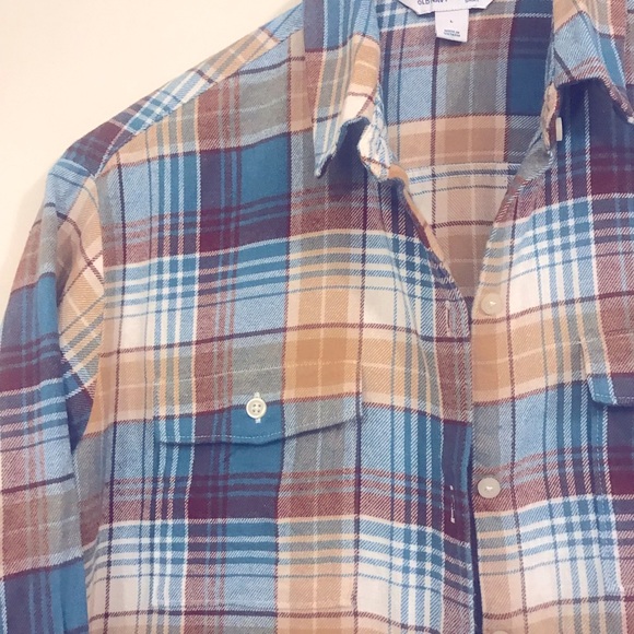 Old Navy Women's Plaid Boyfriend Shirt in Blue and Tan flannel L - Picture 2 of 9